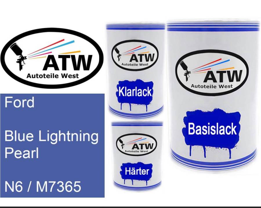 Ford, Blue Lightning Pearl, N6 / M7365: 500ml Lackdose + 500ml Klarlack + 250ml Härter - Set, von ATW Autoteile West.